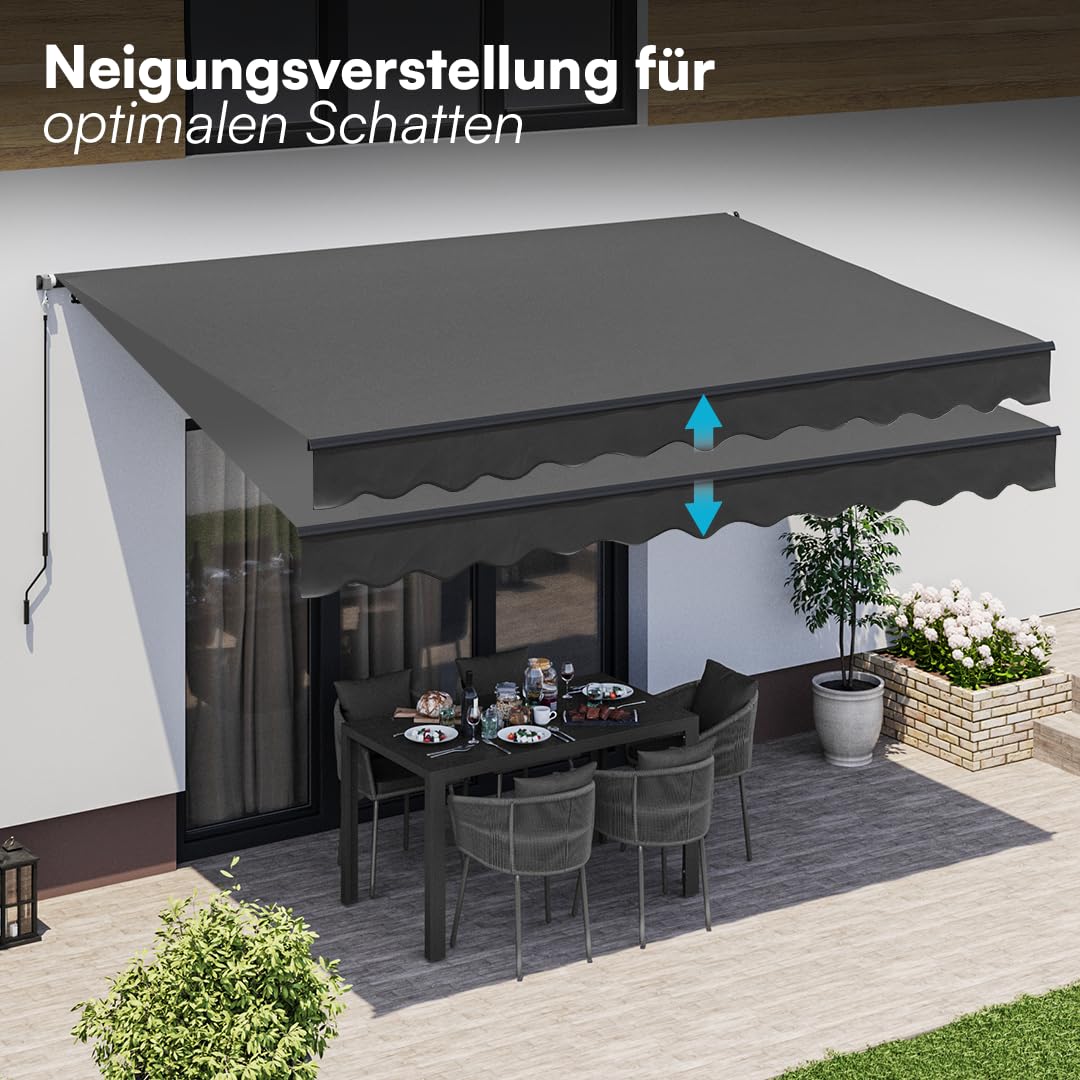 STEELSØN Kestria Gelenkarmmarkise 400x250 cm, Anthrazit, mit Handkurbel