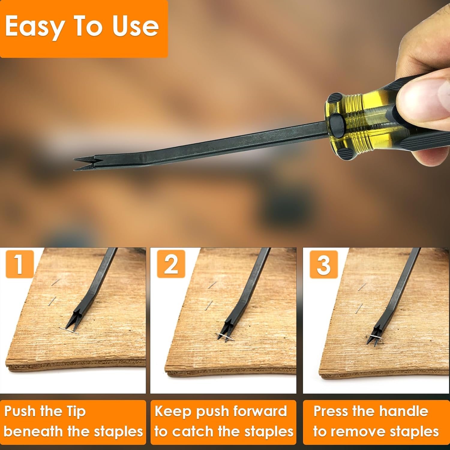 Staple Remover Tool, Heavy Duty Upholstery Tool Staple Puller with Double Pronged Head Nail Remover for Furniture Wood Floor Carton Carpet 2pcs
