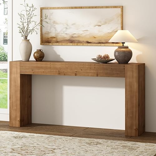 Mesa consola de madera maciza para entrada, mesa de sofá de granja de 63 pulgadas de largo detrás del sofá, mesas de entrada rectangulares rústicas