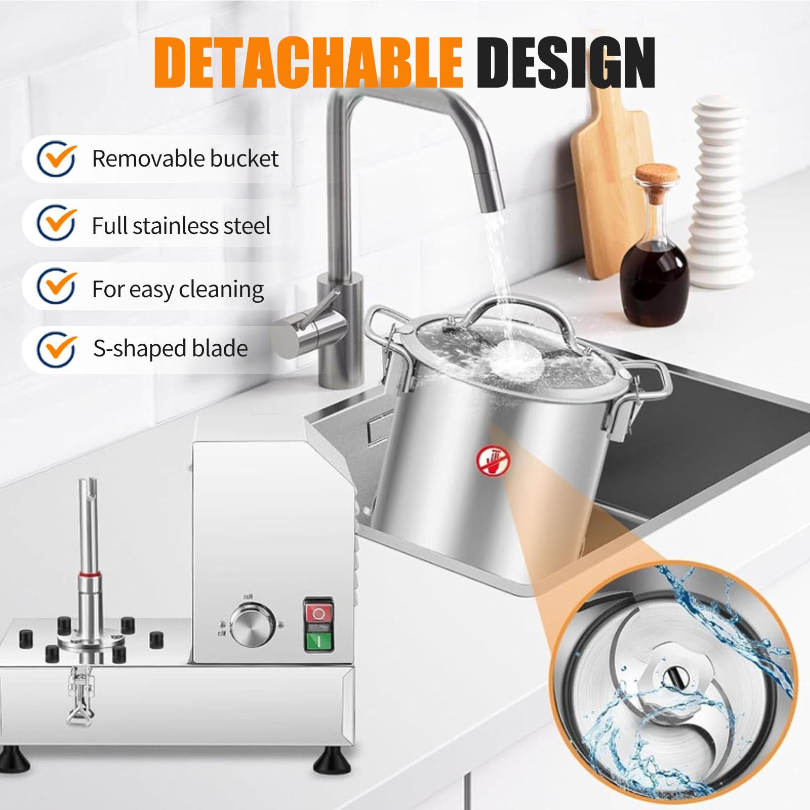 Robot culinaire professionnel, robot culinaire en acier inoxydable, hachoir à légumes électrique robuste avec contrôle de vitesse variable, capacité de 6/9/15 L, pour cuisines et restaurants,6L