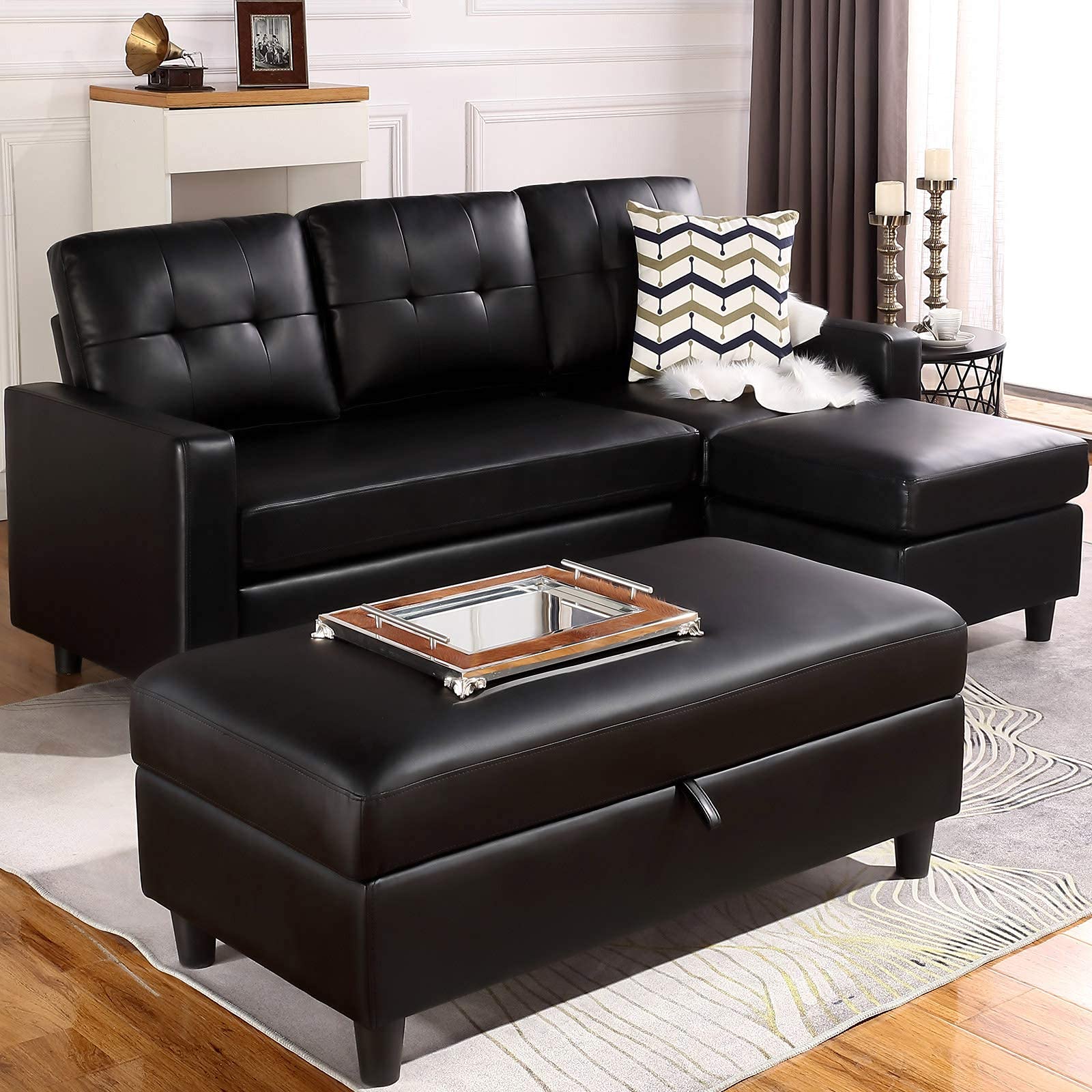 HONBAY Convertible Sectional Sofa with Ottoman Modern L Shape Sectional