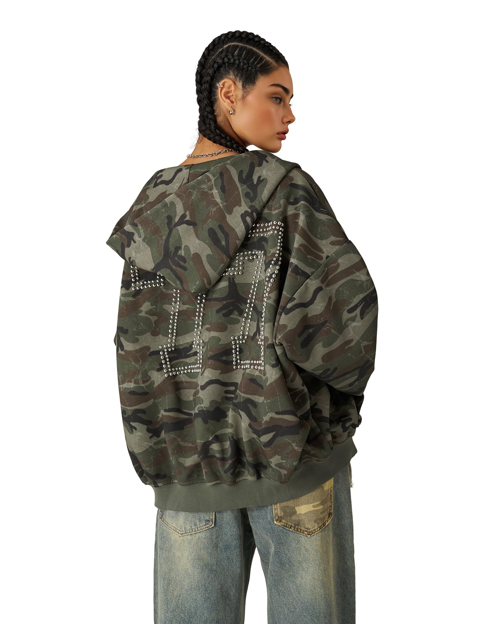 Aelfric Eden Bluza z kapturem z zamkiem błyskawicznym, bluza z kapturem Camo, styl vintage, Streetwear Hip Hop, bluza z kapturem z kieszeniami