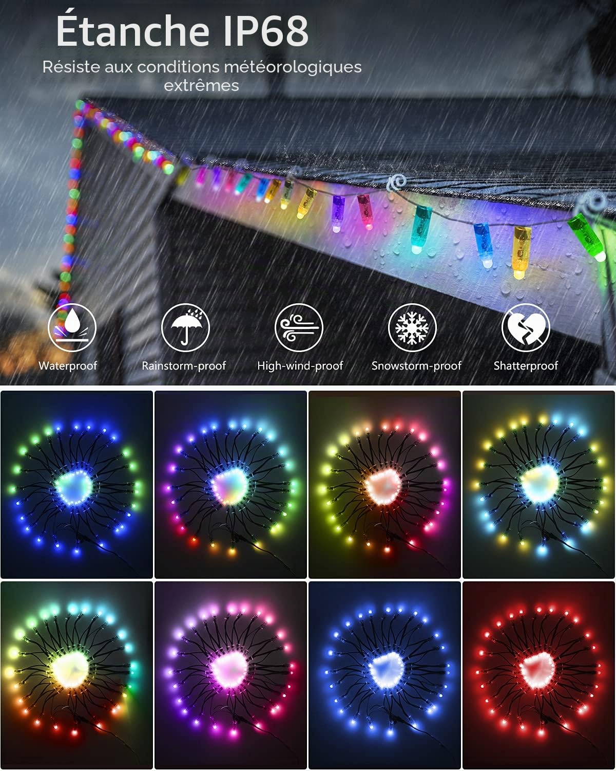 ALITOVE Guirlande lumineuse LED WS2811 - 12 V - 10 m - 100 LED - Avec fiche X-Connect - Adressable individuellement - Pour l'extérieur, fête, mariage, jardin, sapin de Noël