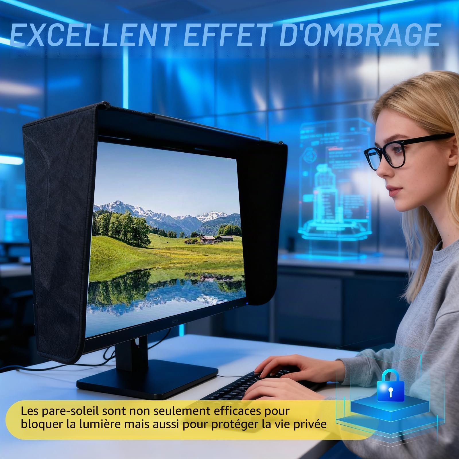 Pare-Soleil pour écran, Capot de Moniteur réglable et Pliable, 41 à 71 cm | pare-soleil réglable pour ordinateur portable, tente pour écran de 17 à 27 pouces, cadre extérieur, protection contre la