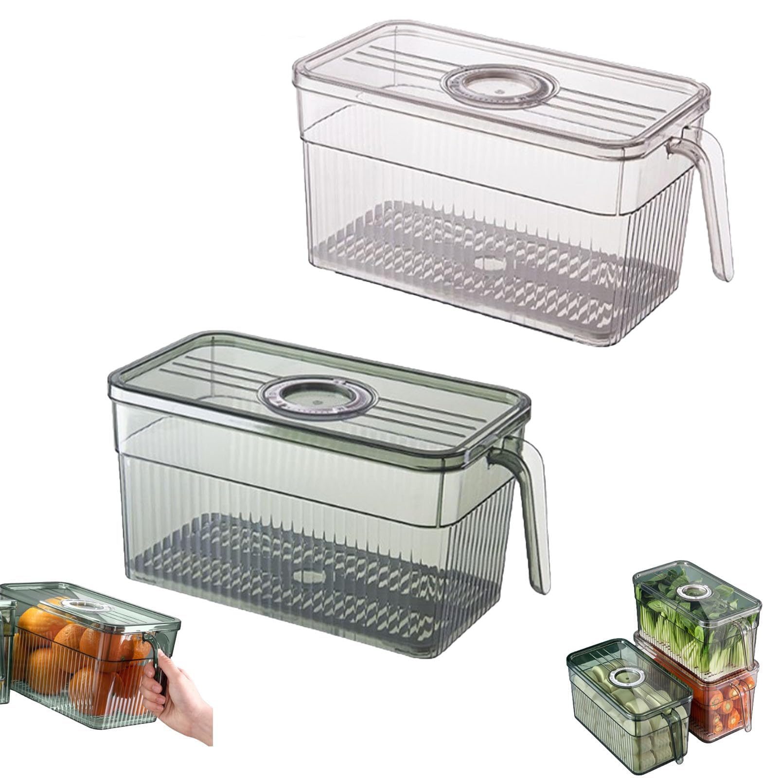Soumiey Unbreakable Kitchen Storage Basket, Refrigerator Storage Box, Clear Plastic Refrigerator Storage Bins, Stackable Refrigerator Organizer Bins, with Lids and Removable Drain Tray (Mixed, 1Pcs)