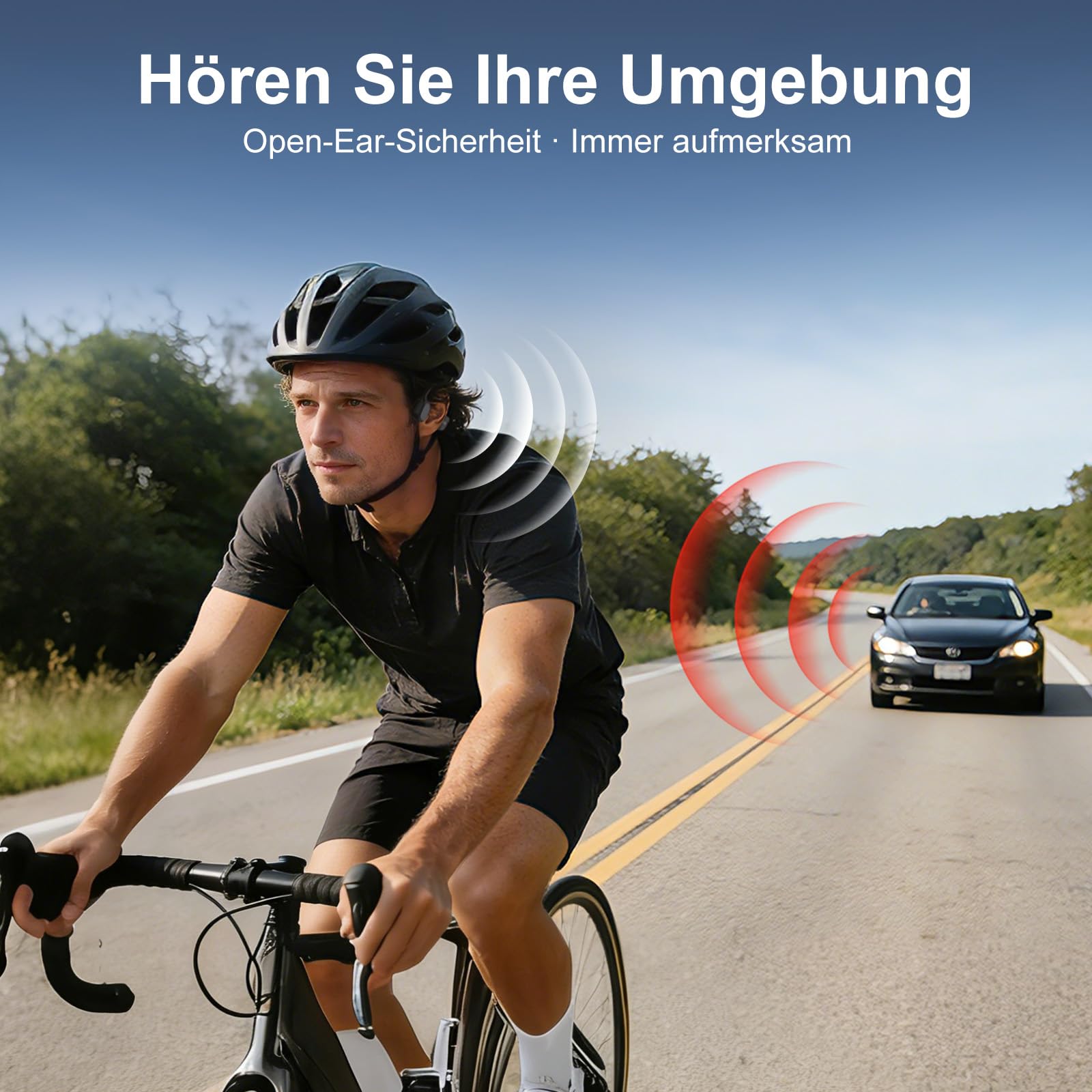 Knochenschall Kopfhörer Bluetooth 6.0, offene Bluetooth-Funkkopfhörer für Sport, wasserdichte, leichte Ohrhörer mit Ohrstöpseln für Laufsport, Fitnessstudio, Radfahren, schwarz