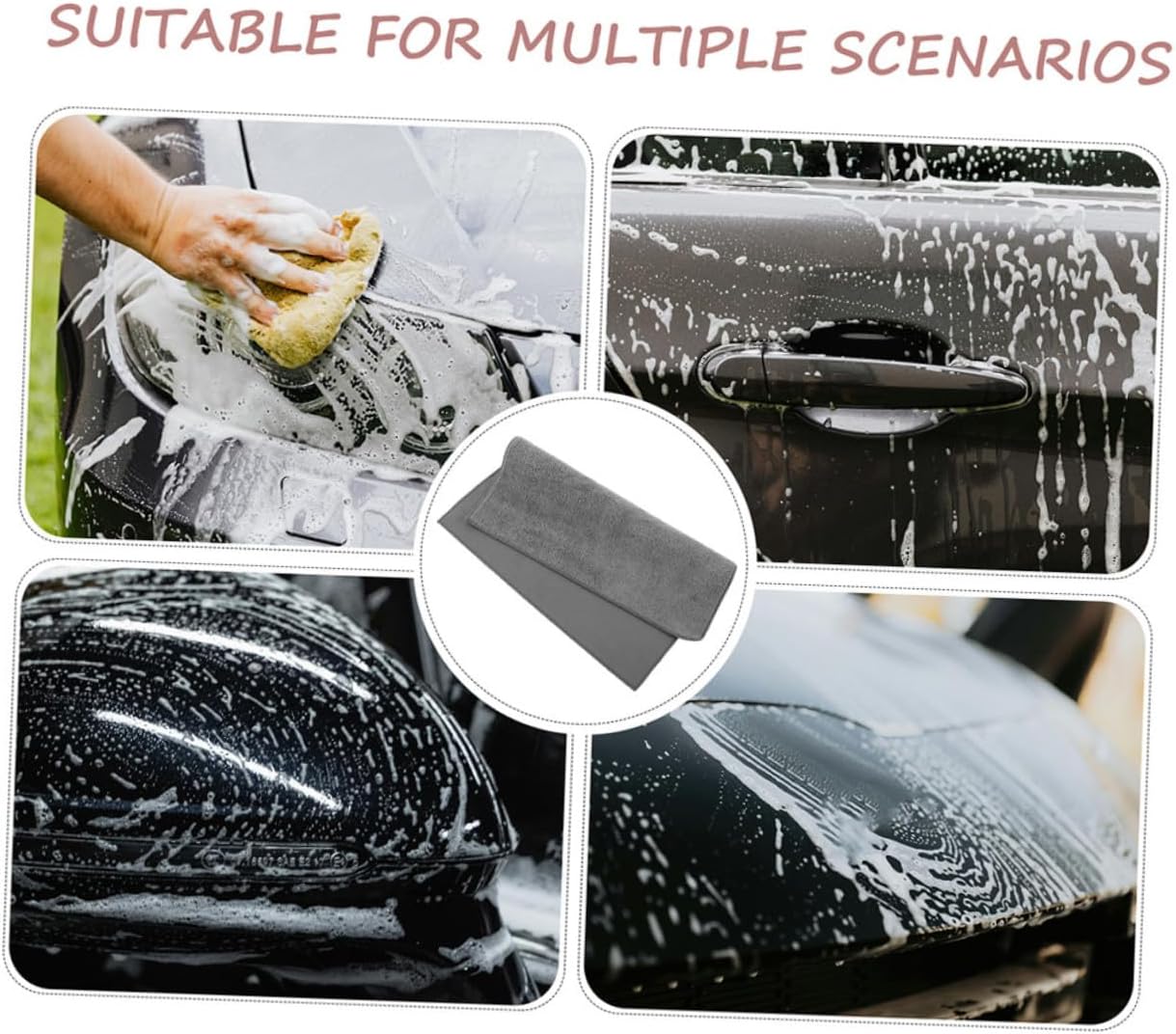 2pcs Thick Microfiber Car Drying Towels, Double-Sided Grey 30x30cm, High Absorbent Cleaning Cloths for Interior and Exterior Auto Detailing
