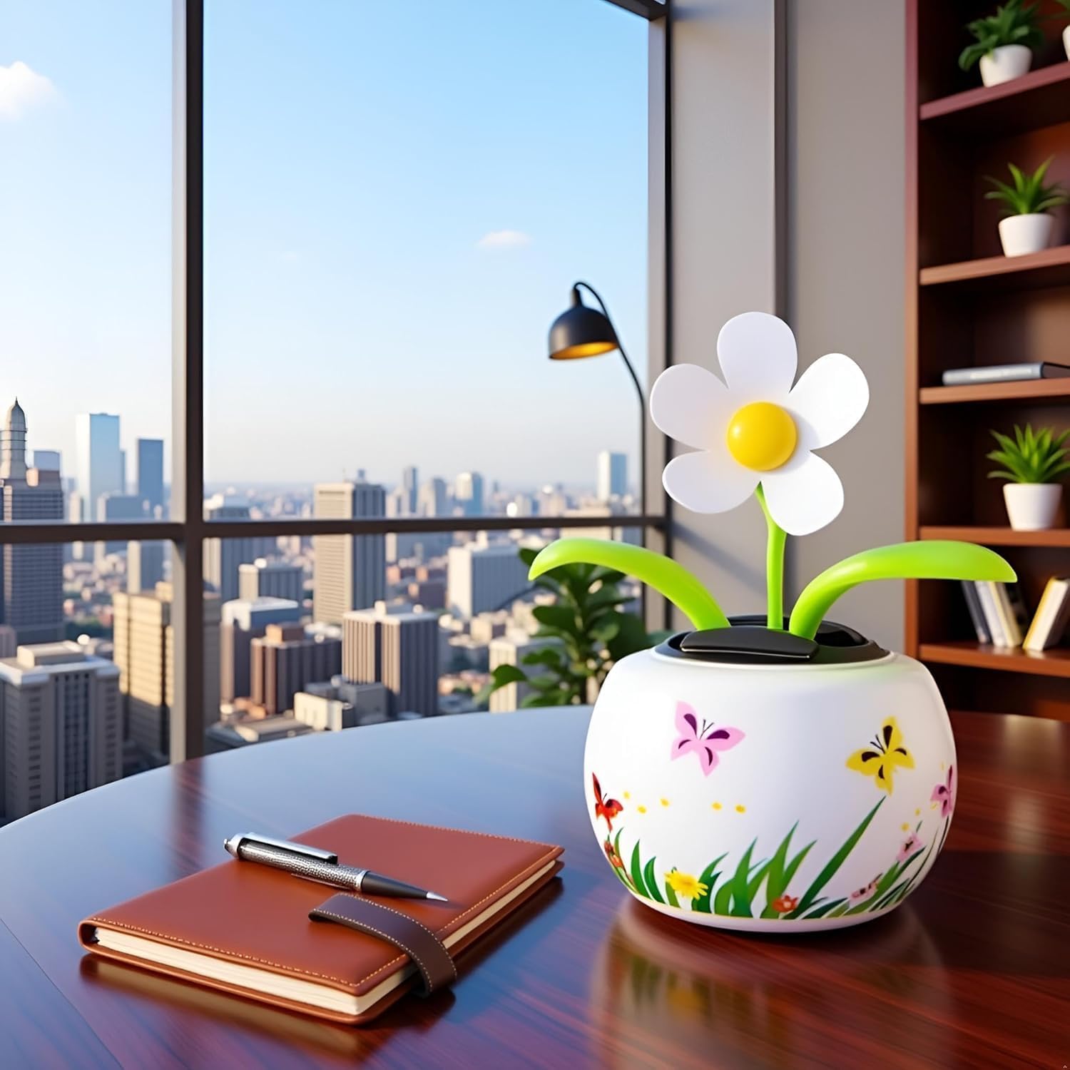 2Pcs White Solar Powered Dancing White Flower in Colorful Shape Flip Flap,Animated Bobblehead Dancer Office Desk Car Decoration for Car,Window Sun Catcher Car Dashboard Decor Solar Power Kits