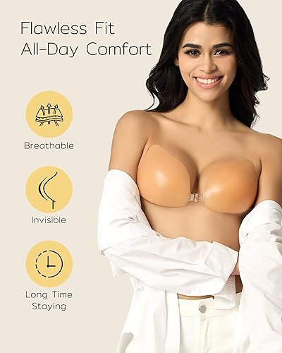 Miniatura 2 de Niidor Sujetador adhesivo sin tirantes adhesivo invisible push up de silicona en forma de ala para vestido sin espalda con cubiertas de pezones