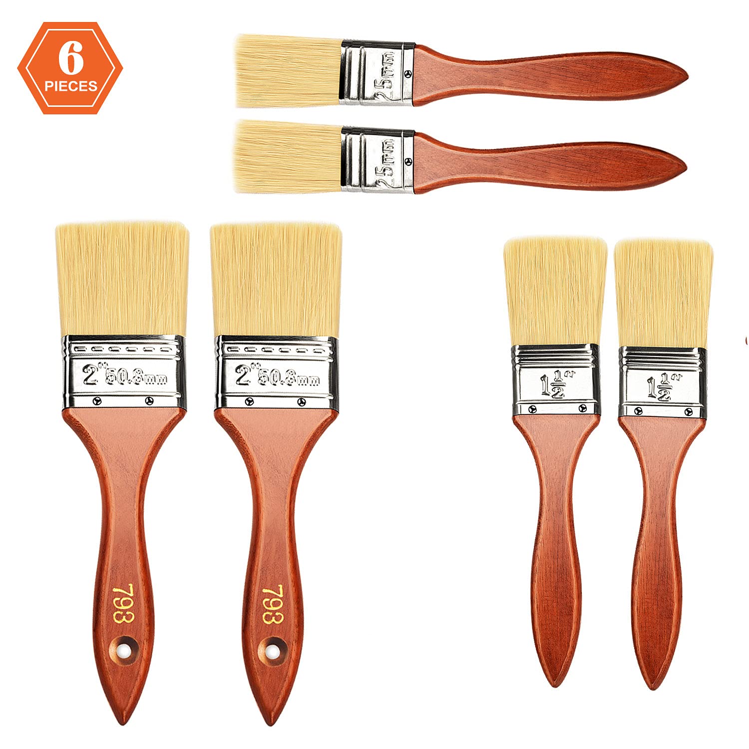 Sukudon Set of 6 Lutation Brushes, Barbecue for Kitchen or Industry 2 * 25mm / 2 * 38.1mm / 2 * 50.8mm