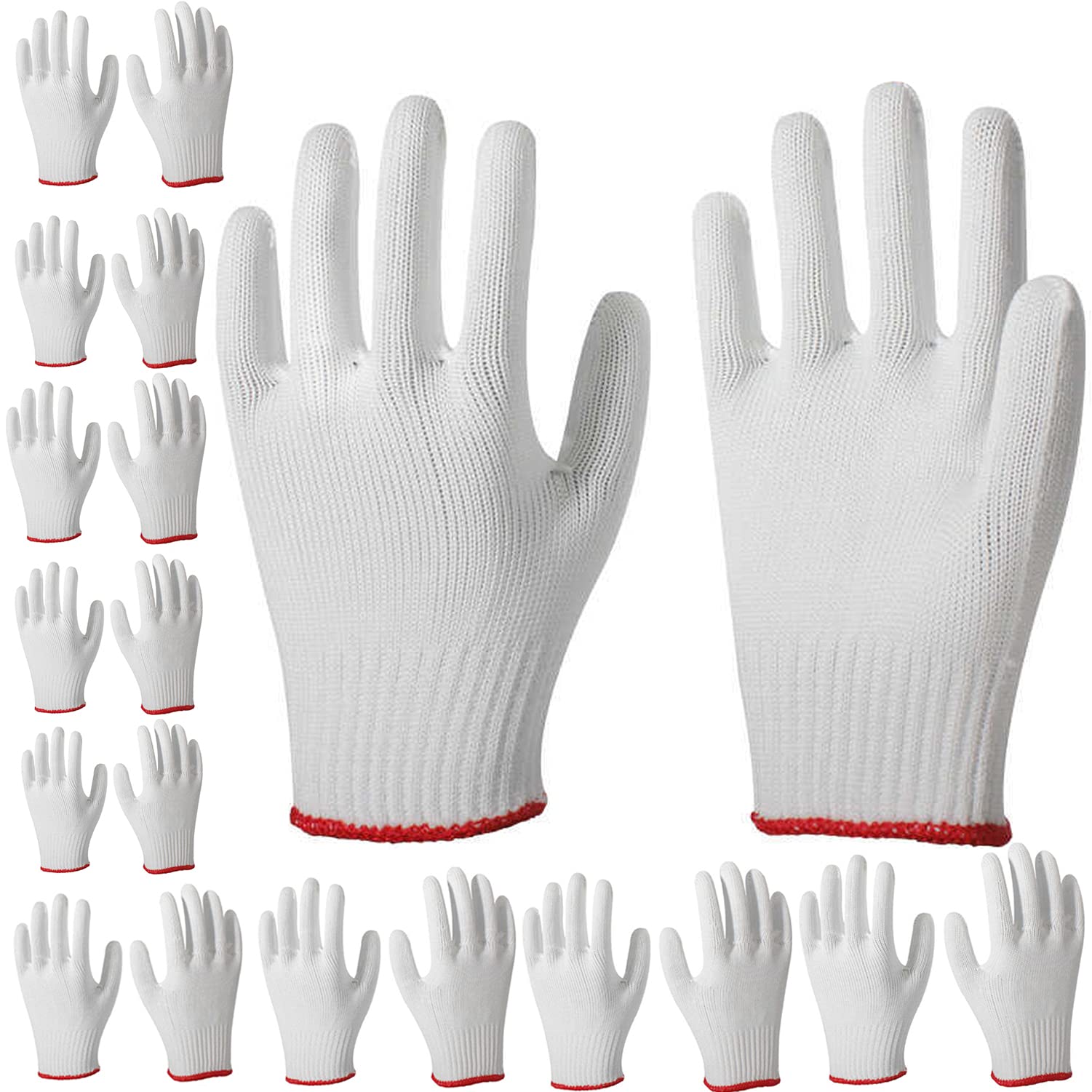 12 Pairs Work Gloves Hand Working Gloves Lab Work Gloves Grip Protection Work Gloves Men Women BBQ Industry Glove Liners Knitted Cut Repair Gloves String Knit for Work Safety Thick Nylon Cotton