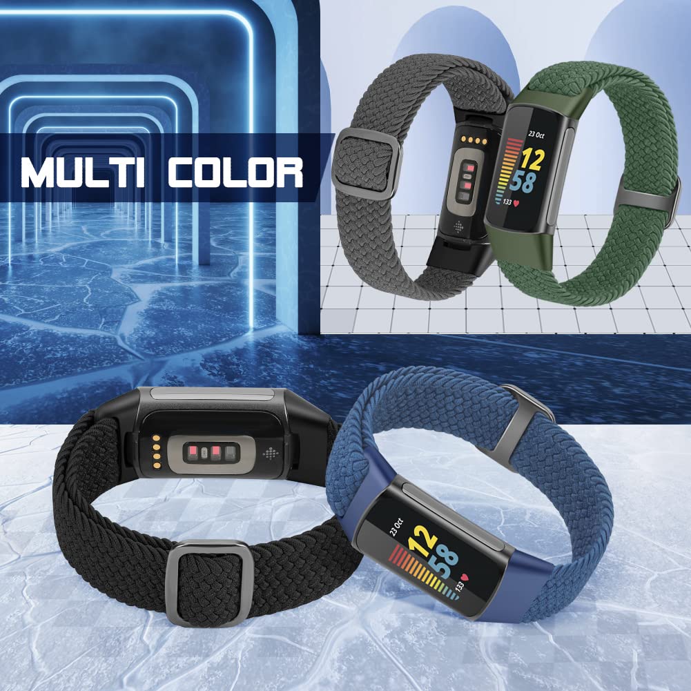Elastyczna, pleciona bransoletka kompatybilna tylko z Fitbit Charge 6/Fitbit Charge 5, regulowana, rozciągliwa tkanina nylonowa, bransoletka zastępcza do Fitbit Charge 6/Charge 5, dla kobiet