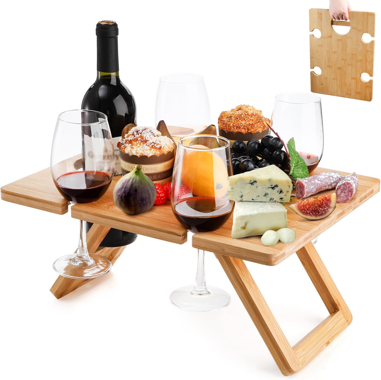 Amazon.com : Peohud Portable Wine Picnic Table, Foldable Champagne Picnic Snack Table Tray ...