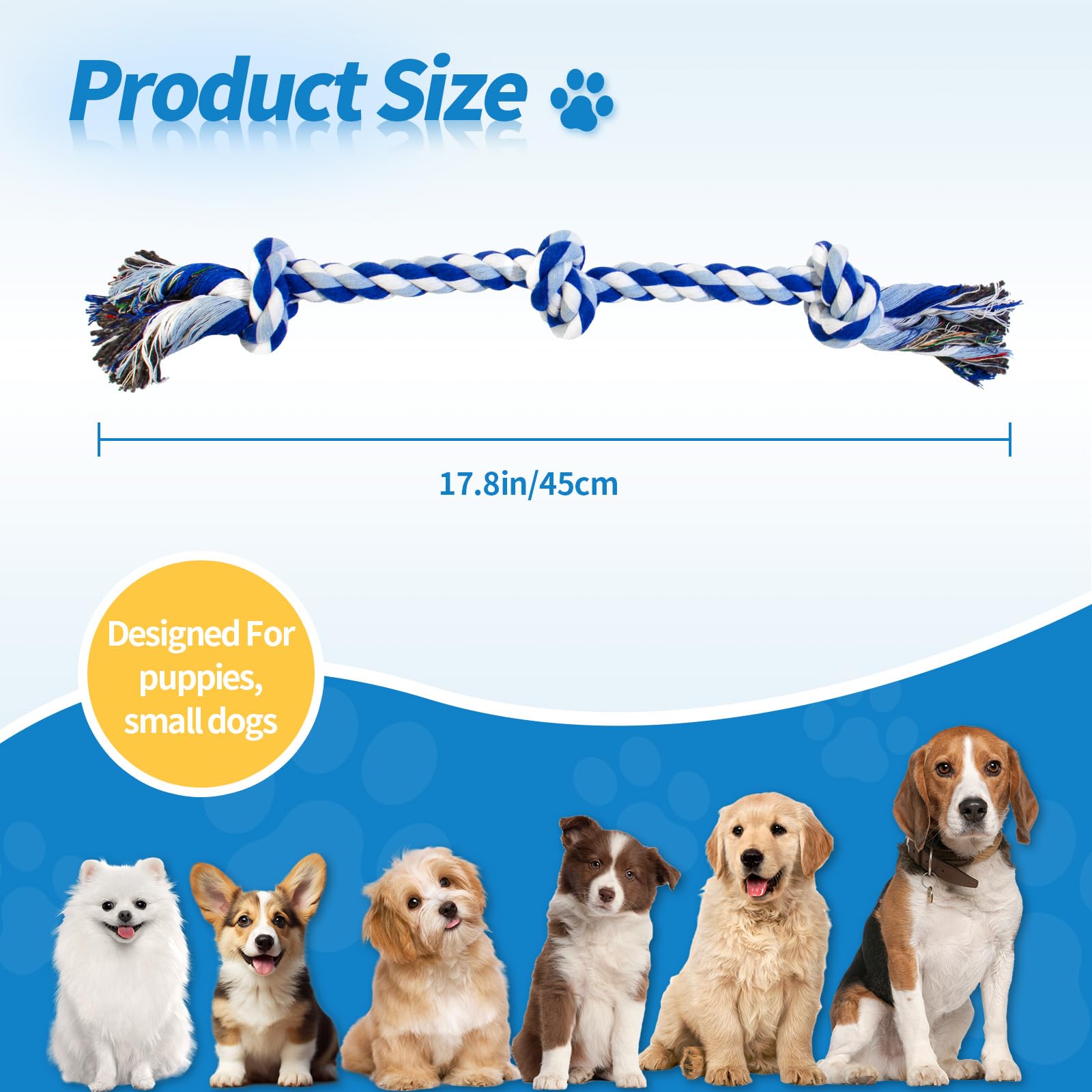 WDZZHOT [2 Pack] Dog Rope Toys, Dog Chew Toy for Medium and Small Dogs, 3 Knots Heavy Duty Puppy Rope Toy, 100% Cotton Tug of War Dog Toys for Boredom, Teeth Cleaning