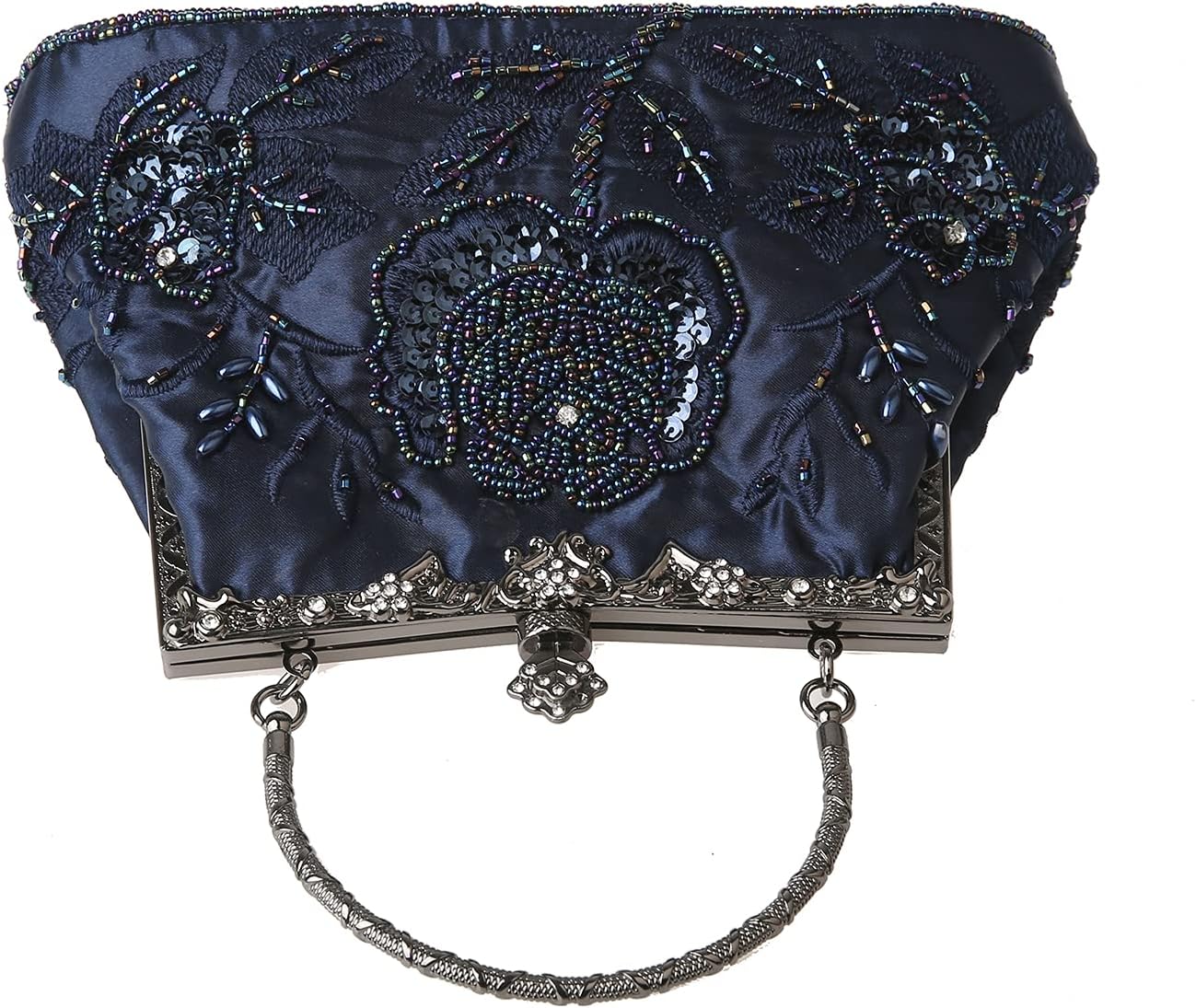 Womens Vintage Floral Beaded Rhinestone Embroidery Clutch Sequin Crossbody Bag Evening Handbag for Bridal Wedding Party Prom | Vintage, Floral, Beaded, Rhinestone, Embroidery, Sequin - Image 4