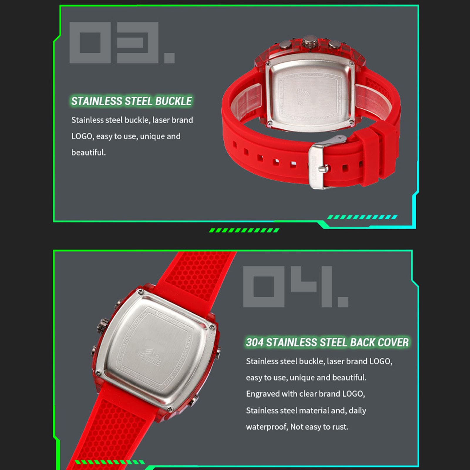 Reloj militar táctico deportivo para hombre, cronómetro de gran esfera 5 ATM, alarma retroiluminada, reloj de pulsera para exterior analógico digital, naranja, correa