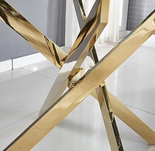 Miniatura 4 de Mesa de comedor de cristal de 51 pulgadas para 4, mesa de comedor rectangular contemporánea con parte superior de vidrio templado y patas de acero