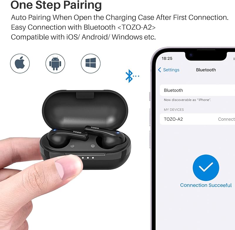TOZO A2 Mini Wireless Earbuds, Ultra Lightweight Bluetooth 5.3 Headphones image 3