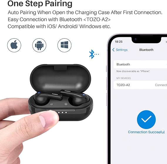 TOZO A2 Mini Wireless Earbuds, Ultra Lightweight Bluetooth 5.3 Headphones | Comfortable Fit Ear buds, Clear Calls with Built-in Mic, Immersive Premium Sound, 20H Playtime, in Ear Headset, Black