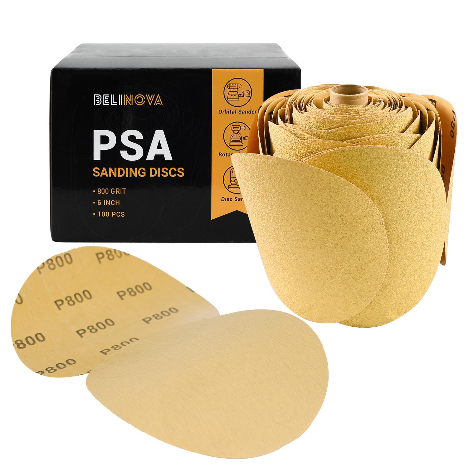 100PCS PSA Sanding Discs 800 Grit Sandpaper Discs 6 Inch Sand Paper Discs for Sander DA Sander Orbital Sander Aluminum Oxide Self Stick Fine Grit