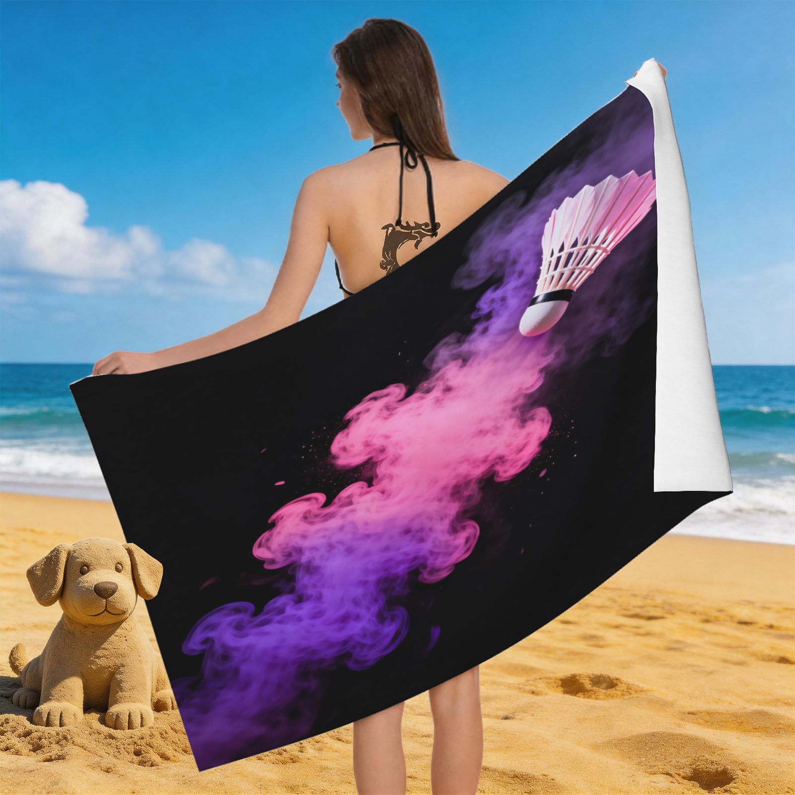 Leichong 3D Badminton Beach Towel Large Microfiber Soft Quick Dry for Adults, Physical Education Bath Towel Lightweight Soft Absorbent for Travel Swimming Pool Sports, 80 x 160 cm