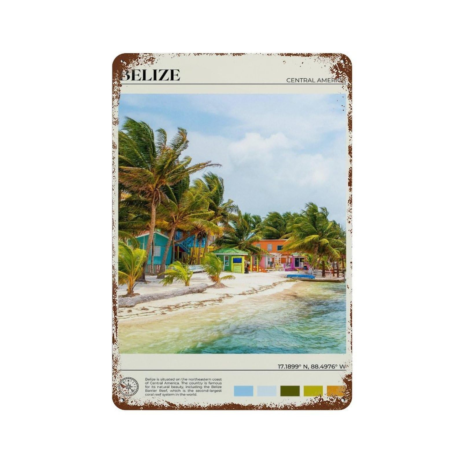 xiaoxiaoshen Real Photo Belize Decor Central America Wall Decor Art Metal Tin Poster Modern Home Decor Art Home Bar Shop Decorations Vintage Sign 30x20cm