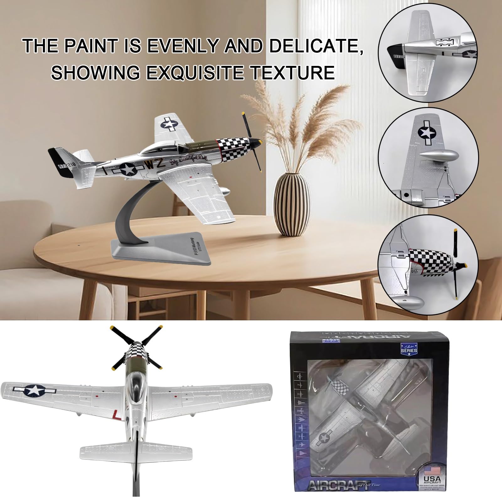 P-51D Fighter Aircraft Scale Model 1/72 Scale Metal Die-Cast Display w/Stand Collector-Grade Detailing for Adult Aviation Enthusiasts Military History Buffs Perfect Display Piece Home