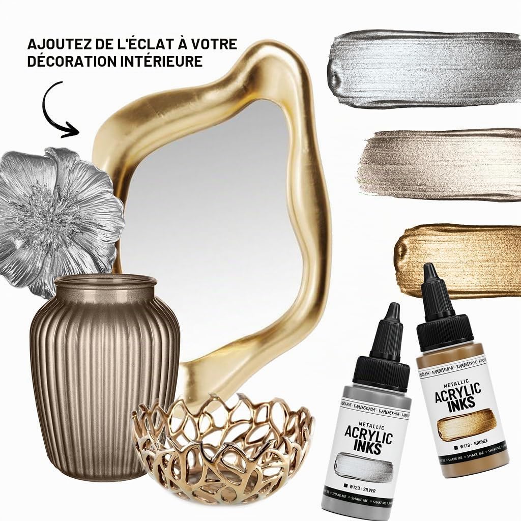 Kamenskaya Lot de 4 flacons d'encre acrylique Chameleon Metallics