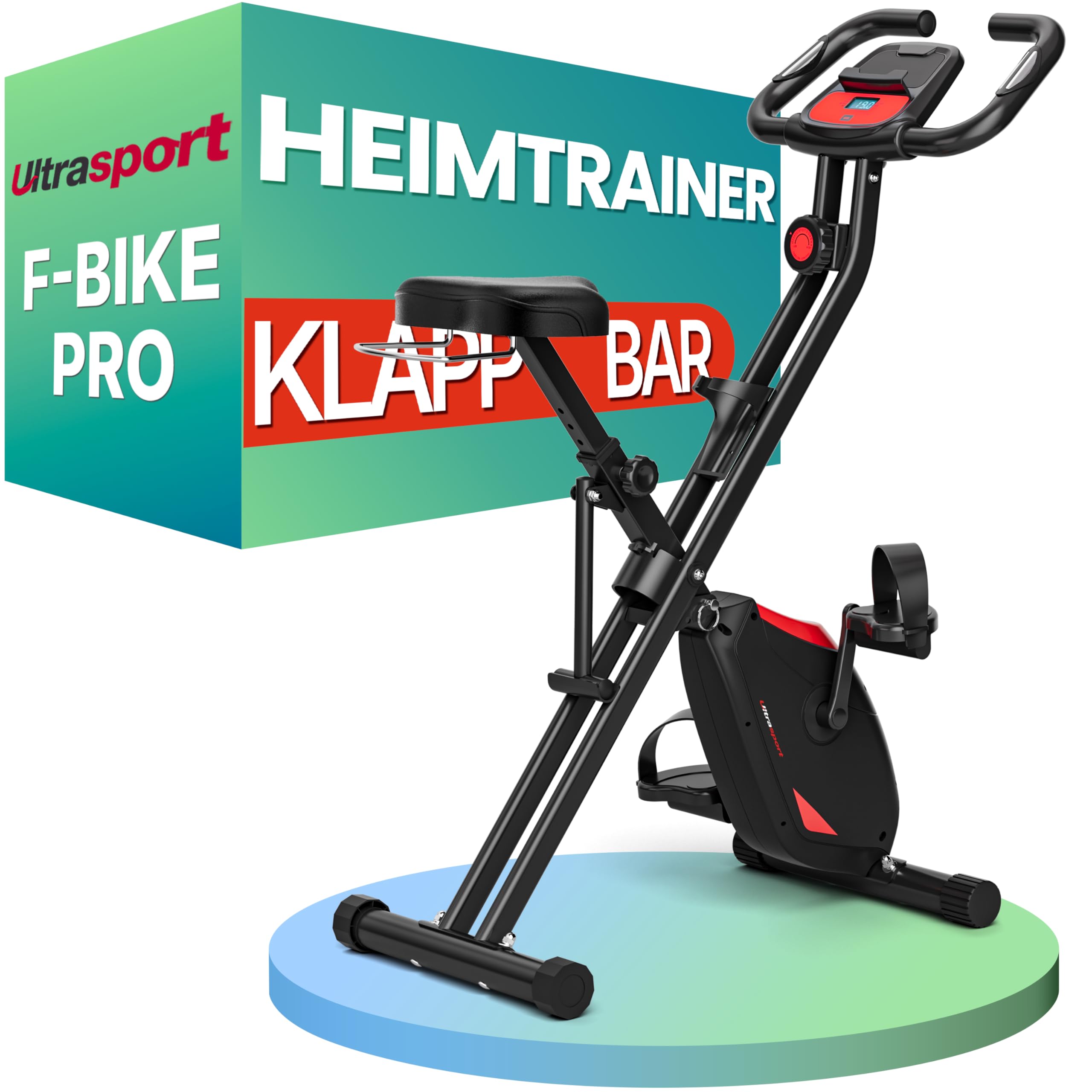 Ultrasport F-Bike Pro Heimtrainer Fahrrad Klappbar I Hometrainer Fahrrad Klappbar bis 150 KG mit Komfort-Sattel, 16 Stufen, App Funktion, Extra Leise I Ergometer Heimtrainer, Fitnessbikes