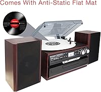 Vista 3 de Boytone BT-24DJM Bluetooth Classic Style Record Player Turntable with AM/FM, CD/Cassette Player, Separate Stereo Speakers, Record from Vinyl, Radio