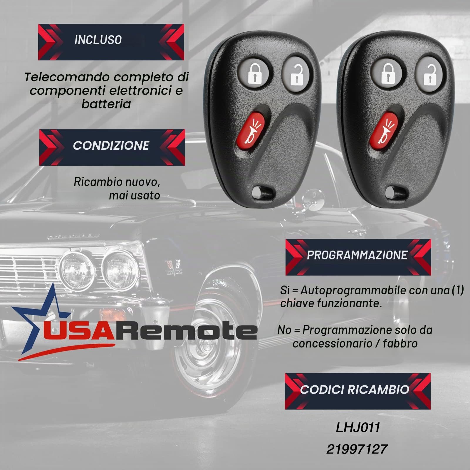 Portachiavi Keyless Entry Remote con chiave di accensione per Chevy Avalanche Equinox Silverado SSR Suburban Tahoe/GMC Sierra Yukon/Hummer H2/Pontiac Torrent/Saturn Vue (LHJ011), set di 2