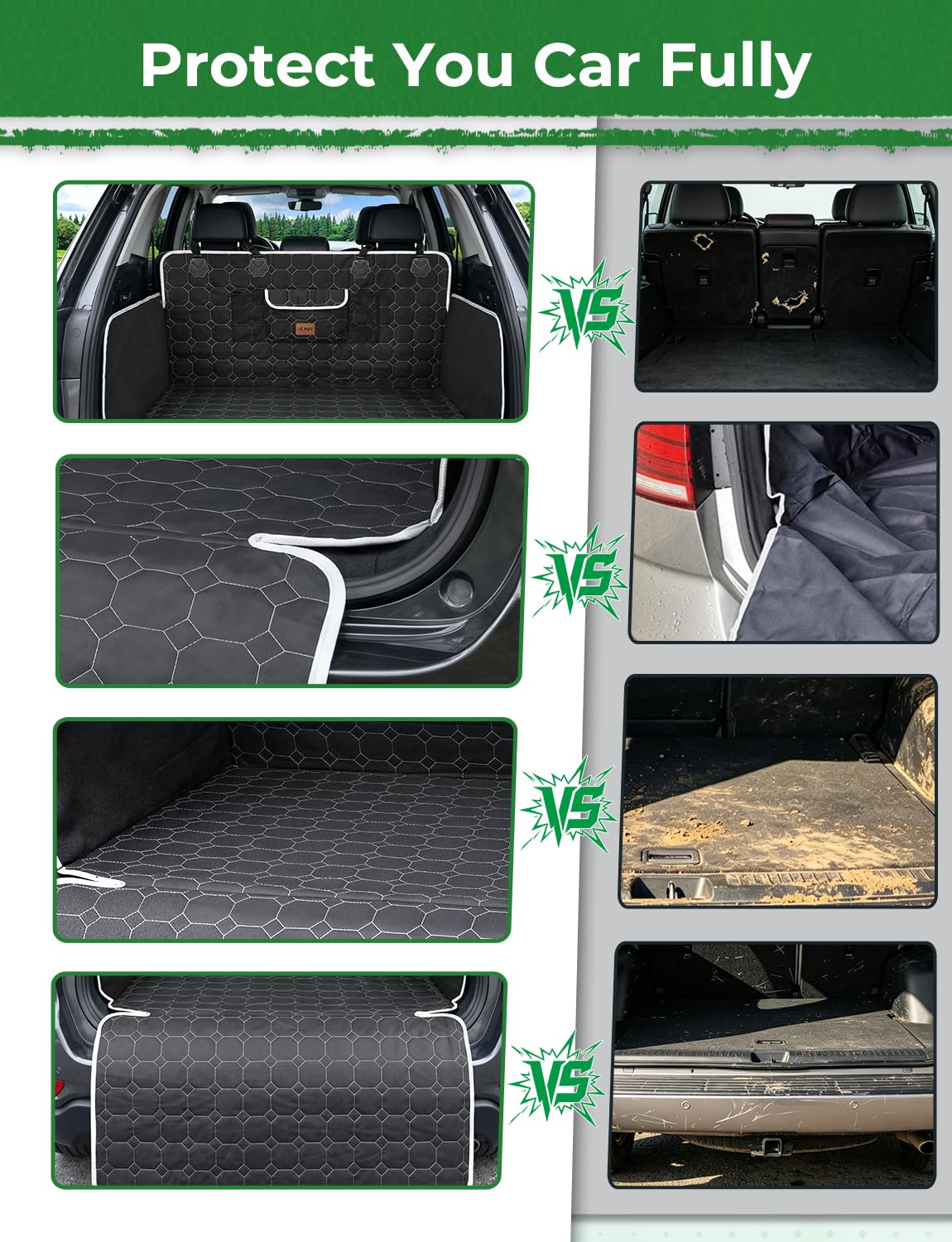 KYG Telo Auto per Cani, Telo Cane Auto Bagagliaio con Laterale e Paraurti, Antiscivolo Impermeabile Resistente ai Graffi, Universale per Bagagliaio Auto, SUV, Station Wagon, Furgoni, 200 * 105cm