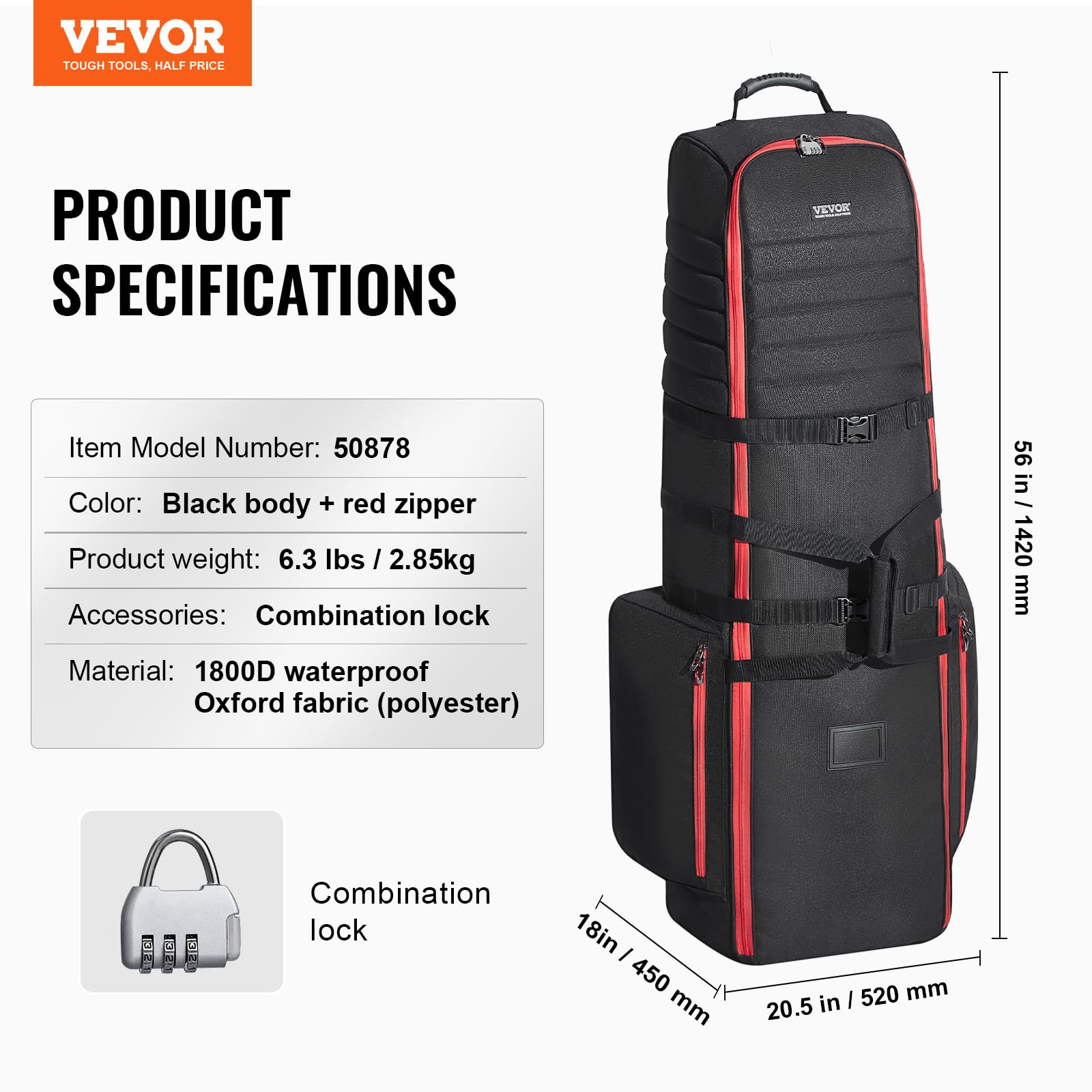 VEVOR Borsa da Viaggio per Golf, Custodia Morbida da Viaggio per Esterni, in Poliestere Oxford 1800D Resistente, Impermeabile, Imbottita con Ruote, Borsa Pieghevole per Mazze da Golf per Aereo