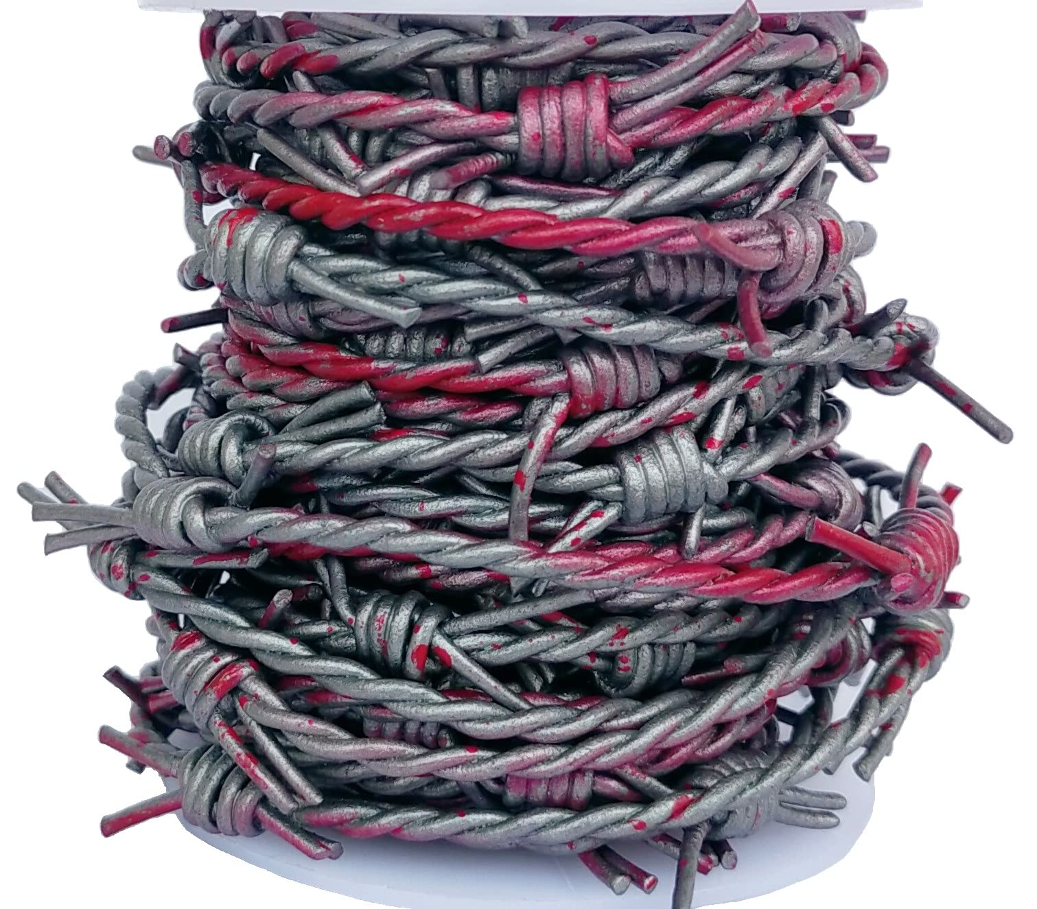 Artificial Barbed Wire Ribbon Trim Real Leather Cord for Party Home Decoration, Gift Boxes, DIY Crafts - 33 Feet Spool by Cords Essentials (Blood Gray)