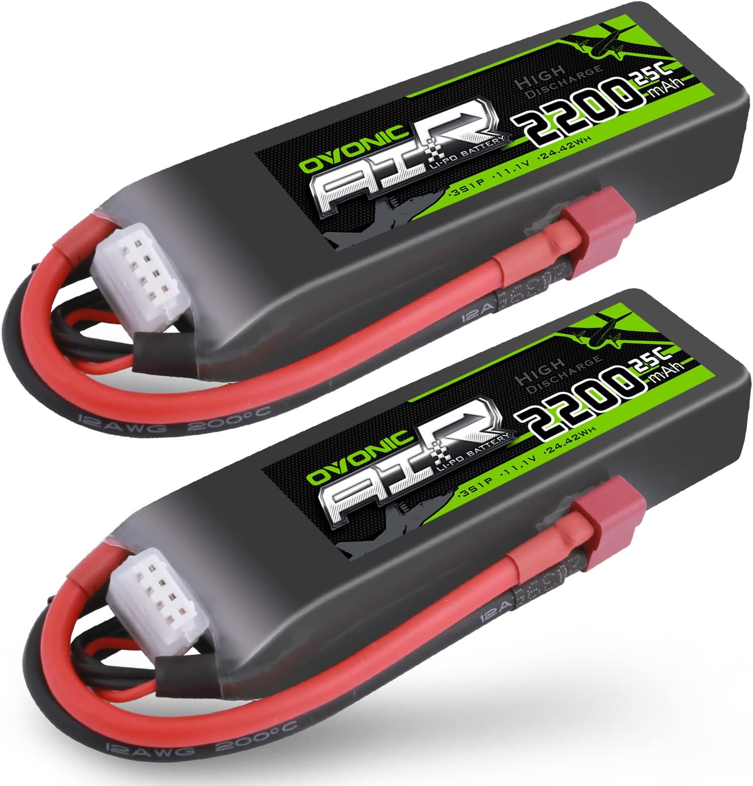 3S Lipo Battery 25C 2200mAh 11.1V Lipo Battery with Dean-Style T Connector for RC Airplane Helicopter Quadcopter RC Car Truck Boat(2 Packs)