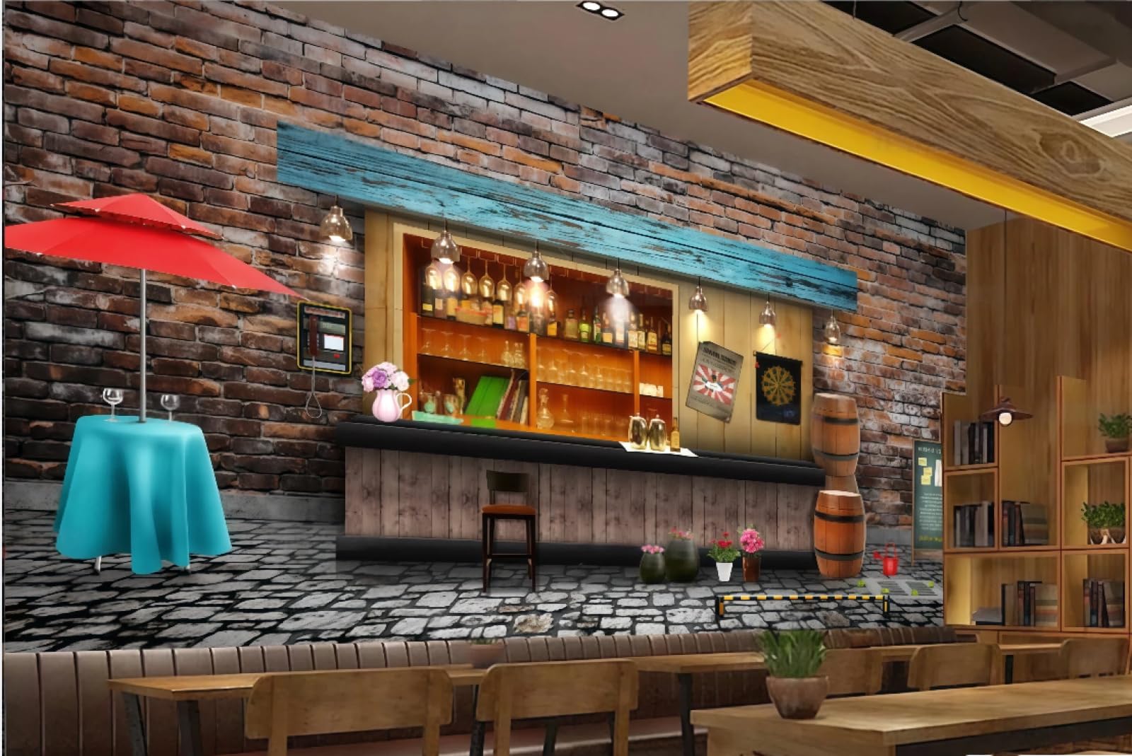 Xdoubao 3D Wallpaper Nostalgic Retro Brick Wall Three-Dimensional Wooden Board Bar Theme Coffee Shop Background Mural Western Restaurant Wallpaper,,430X300cm
