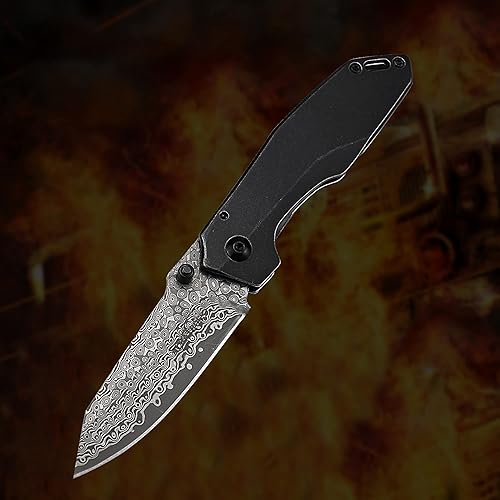 Miniatura 4 de ALBATROSS Cuchillo plegable EDC de 7 pulgadas con hoja de acero de damasco VG10, mango retro, clip para cinturón y caja de regalo marrón