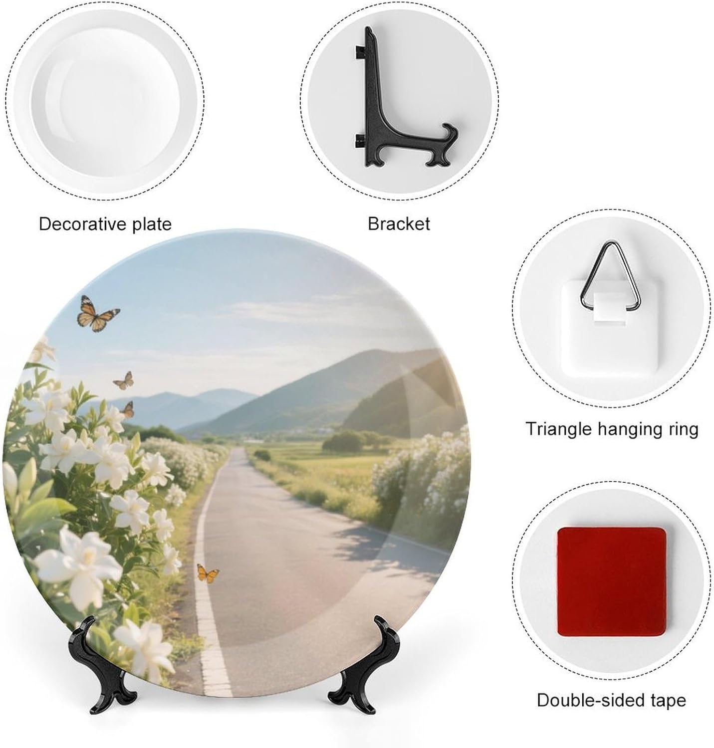 Bone China Decorative Plates Gardenia Ceramic Decorative Plate Wall Decor with Display Stand Ceramic Ornaments for Wall Hanging Decoration