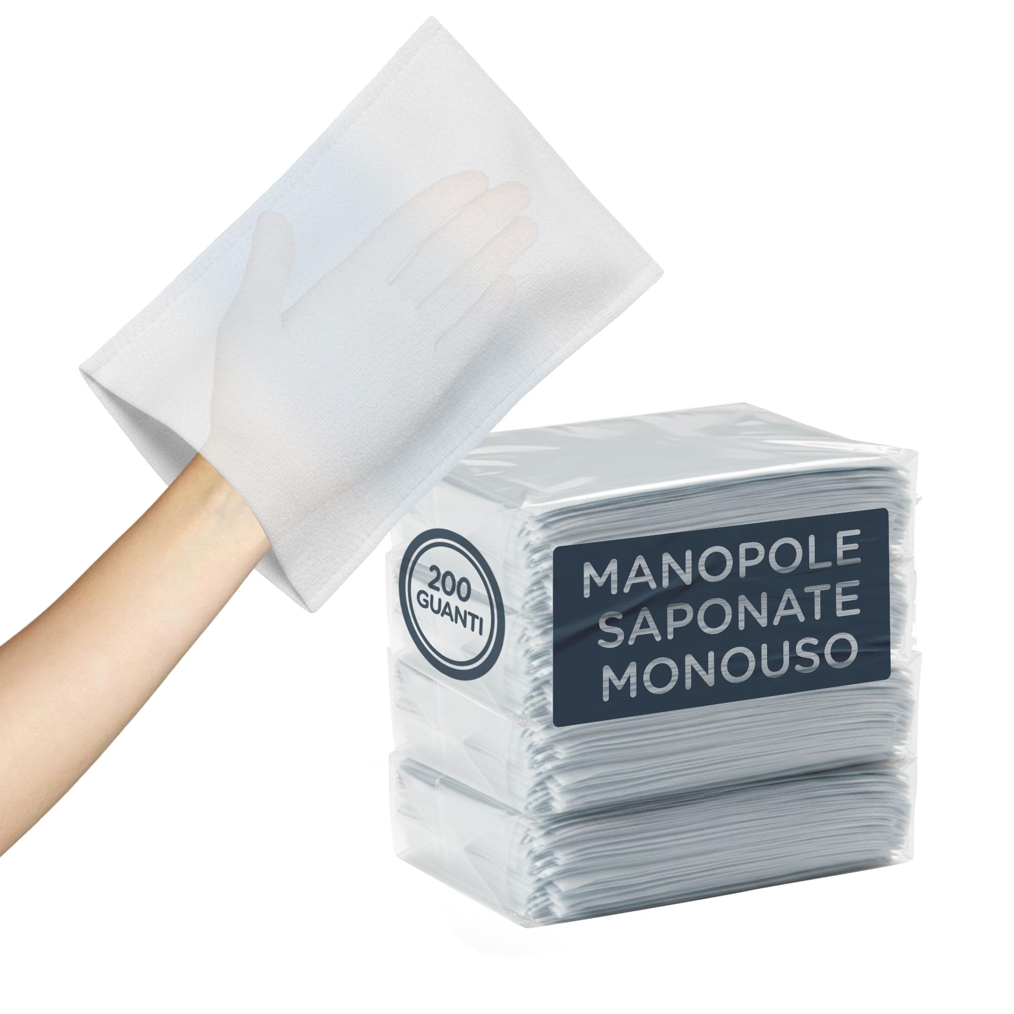 200x Manopole Saponate Monouso - Guanti Saponati per Anziani - Ausili per Lavare Anziani Allettati e Pulizia Post Operazione per Adulti e Bambini - 4 Confezioni da 50 Manopole Presaponate