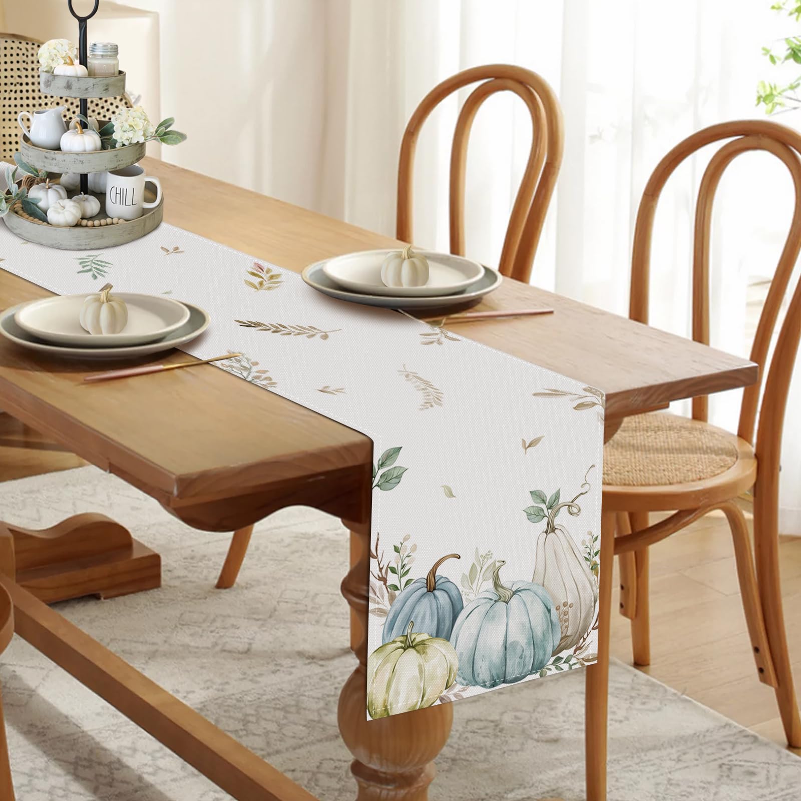 Cloudfomila Fall Table Runner - 13x90 Inch Burlap Runner With Brown Flowers & Butterflies For Autumn Thanksgiving Decor - View #5