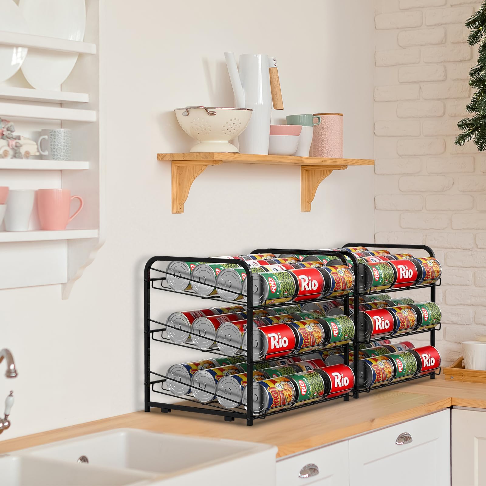 YBING 3-poziomowy organizer na puszki, 2 sztuki, kuchenny organizer do przechowywania żywności, pojemnik na puszki, dozownik do szafki kuchennej, blatu, organizerów spiżarni, czarny