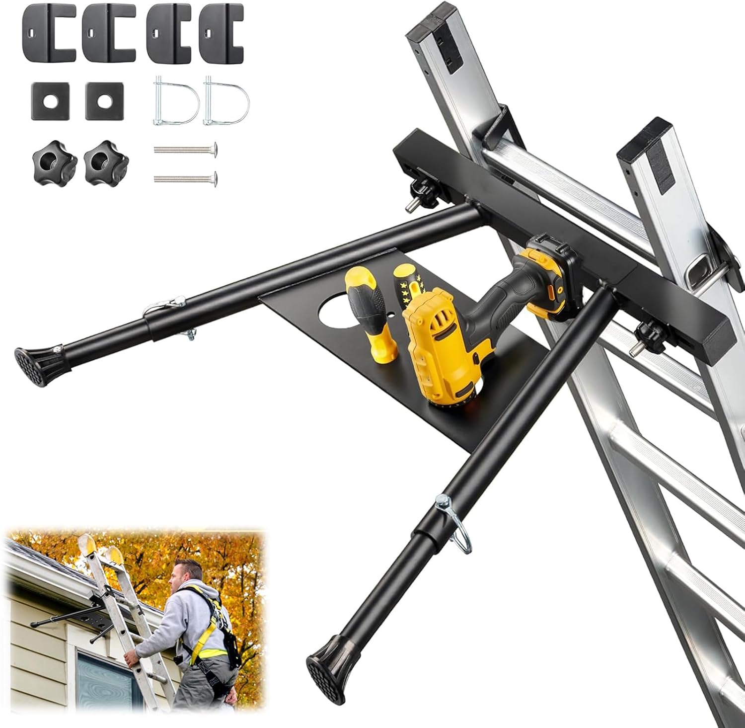 Ladder Stabilizer, Extension Ladder Stabilizer Adjustable Leg 22-29.5" Withstands 300 Lbs Weight Rating, Aviation Aluminium Ladder Stabilizers for Roof