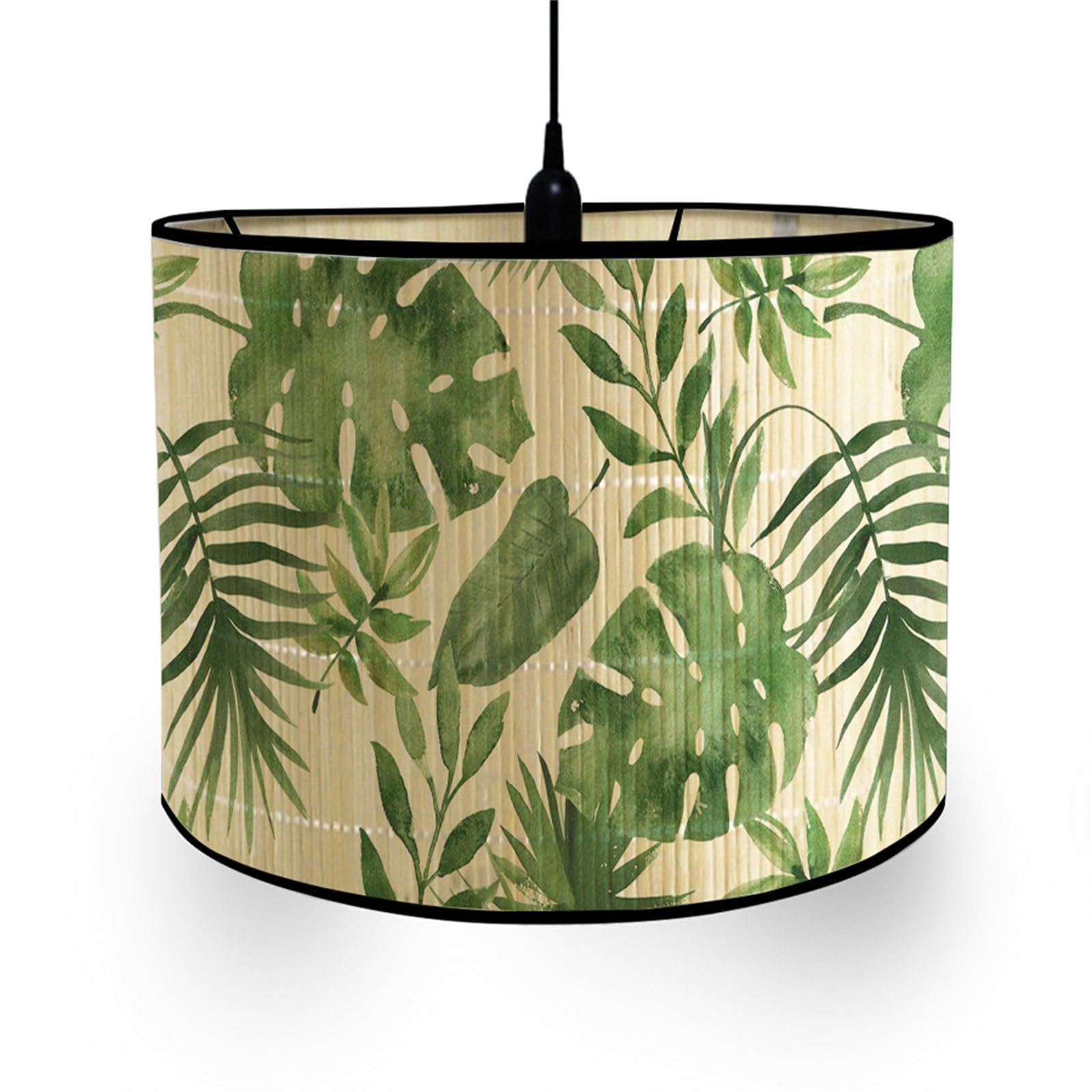 Morbuy Bamboo Lampshade for Table Lamp,Tropical Leaves Pattern Vintage Style Diameter 30cm Wooden Bedside Light Lampshade Light Shades Wall Light Lamp Shades, Desktop Accessories (Green Leaves)