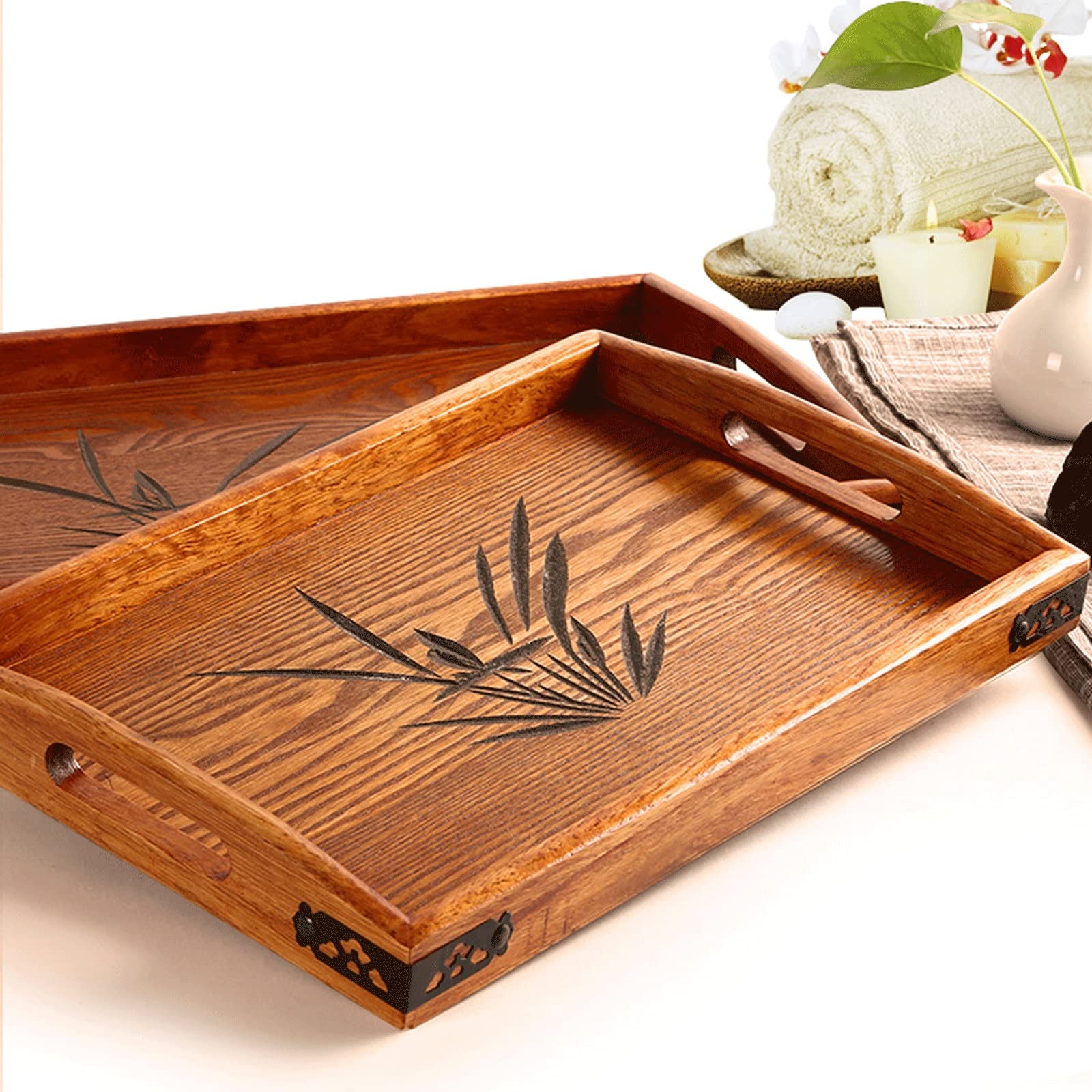 Bandeja para Servir Bandeja de Madera Bandeja de porción Rectangular con manijas de inserción Té Bebida Bandeja Trans Bandeja Bandería Bandeja Bandejas para Servir