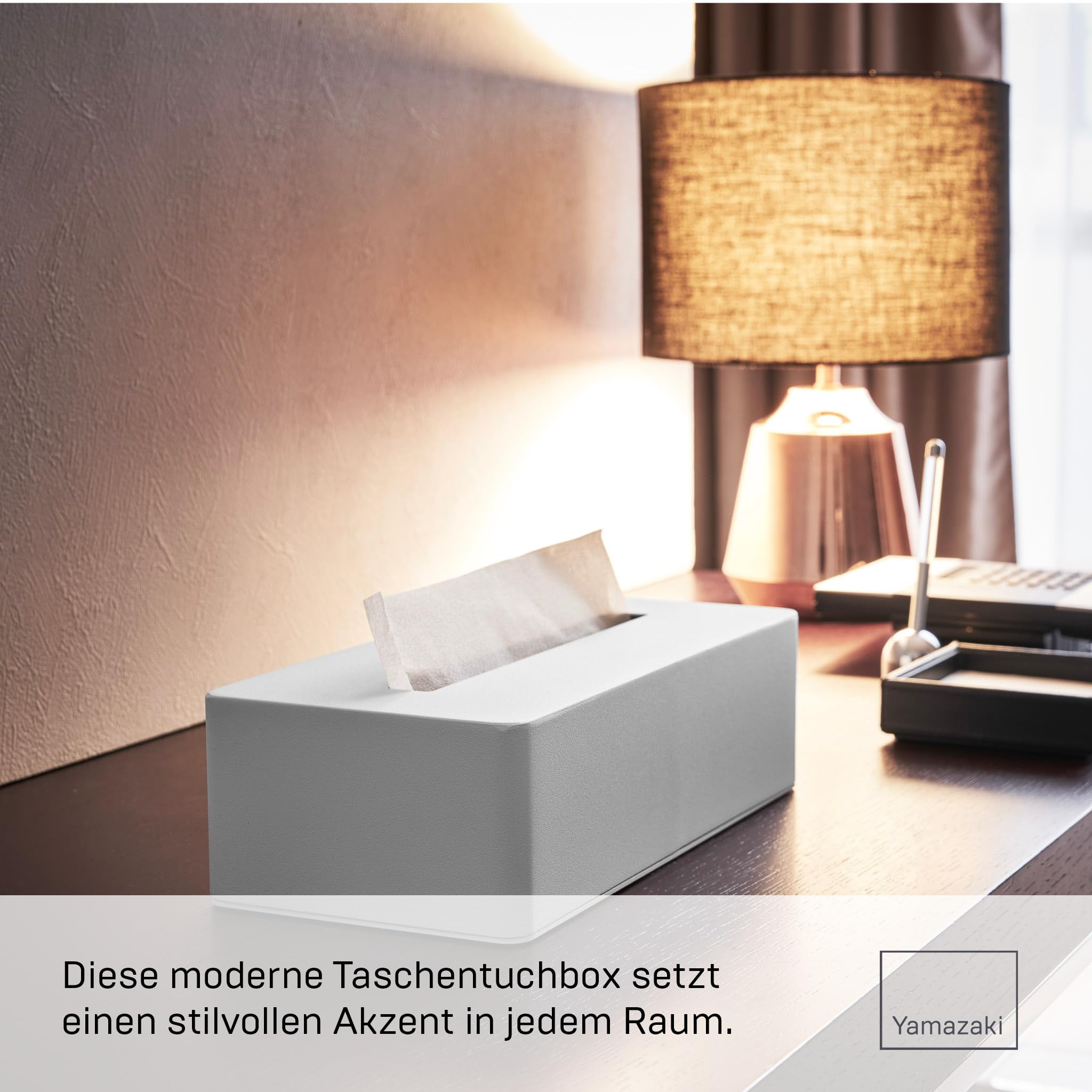 YAMAZAKI 4215 TOWER Taschentuchbox Minimalistisches Design, Legierter Stahl, Weiss, 26,5 x 13,5 x 7,5 cm (LxBxH)