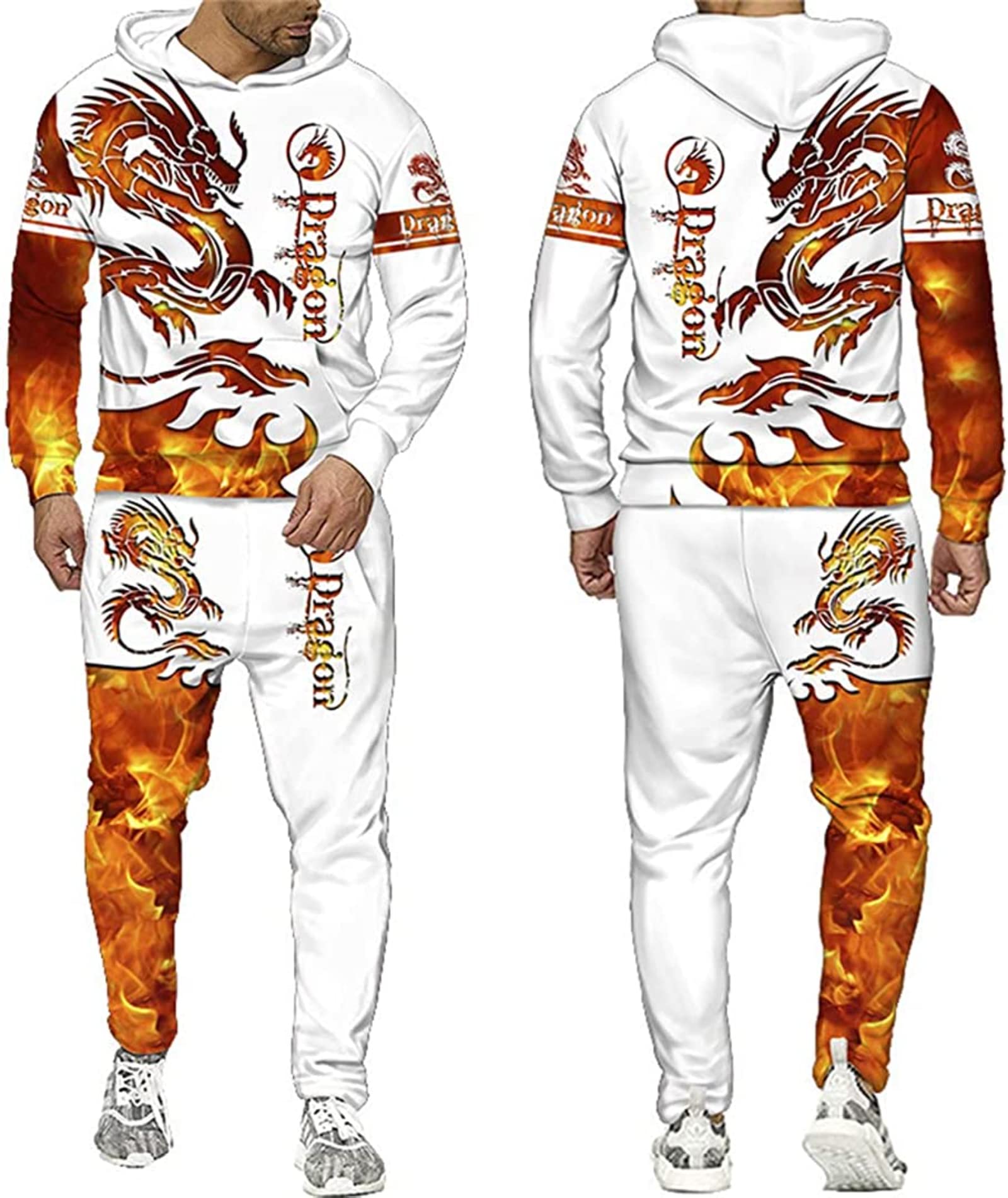 Dragon 3D męska bluza z kapturem z nadrukiem / spodnie/dres treningowy długi rękaw ciepłe stroje sportowe