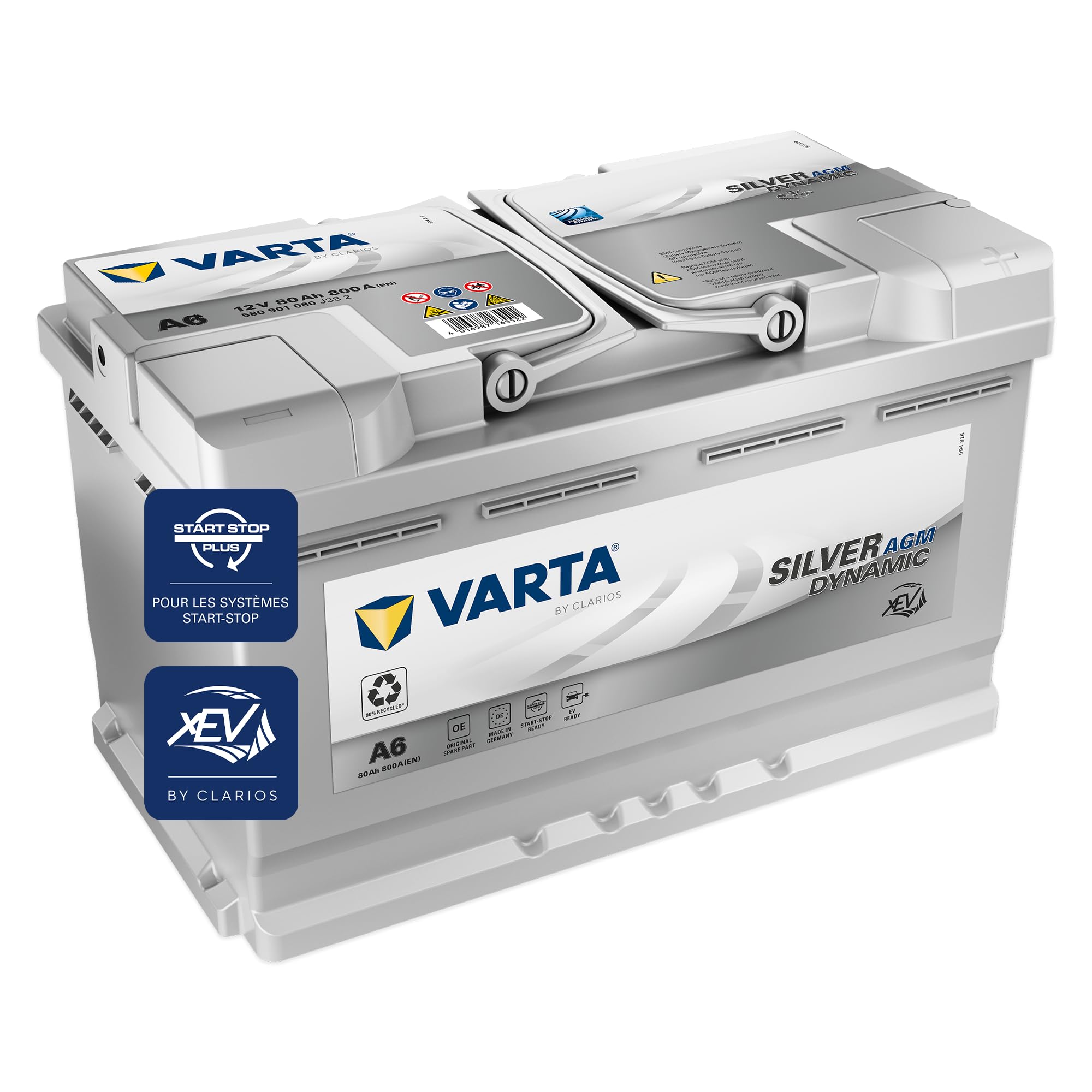 Batterie de démarrage Varta Silver Dynamic AGM XEV A6 - 12V 80Ah 800A - 580901080, Petite | 580901080, Petite