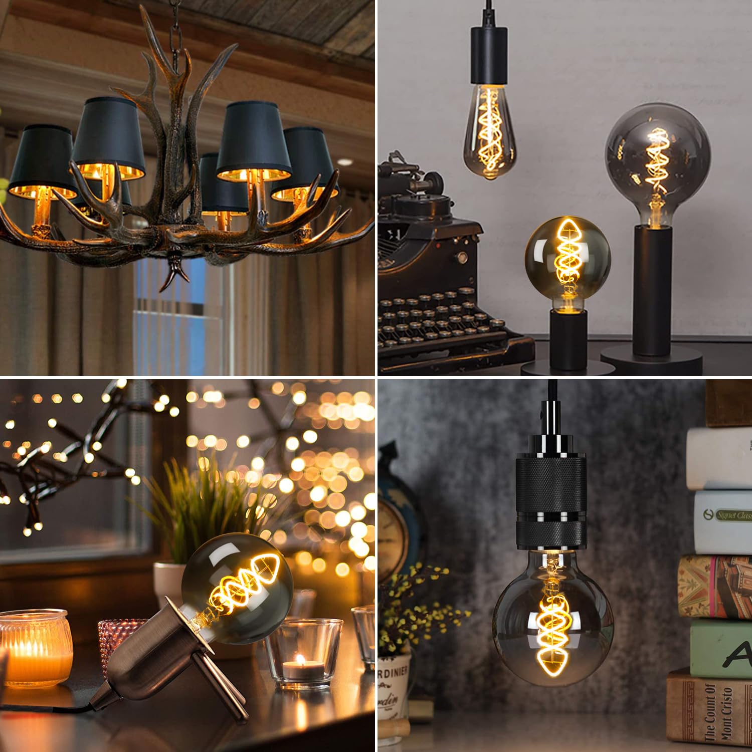 Bombilla LED Vintage E27, Edison LED Bombilla Regulable 4W (Equivalente a 40W) G80 360LM Luz Calida 2400K - Vidrio ahumado, Paquete de 6