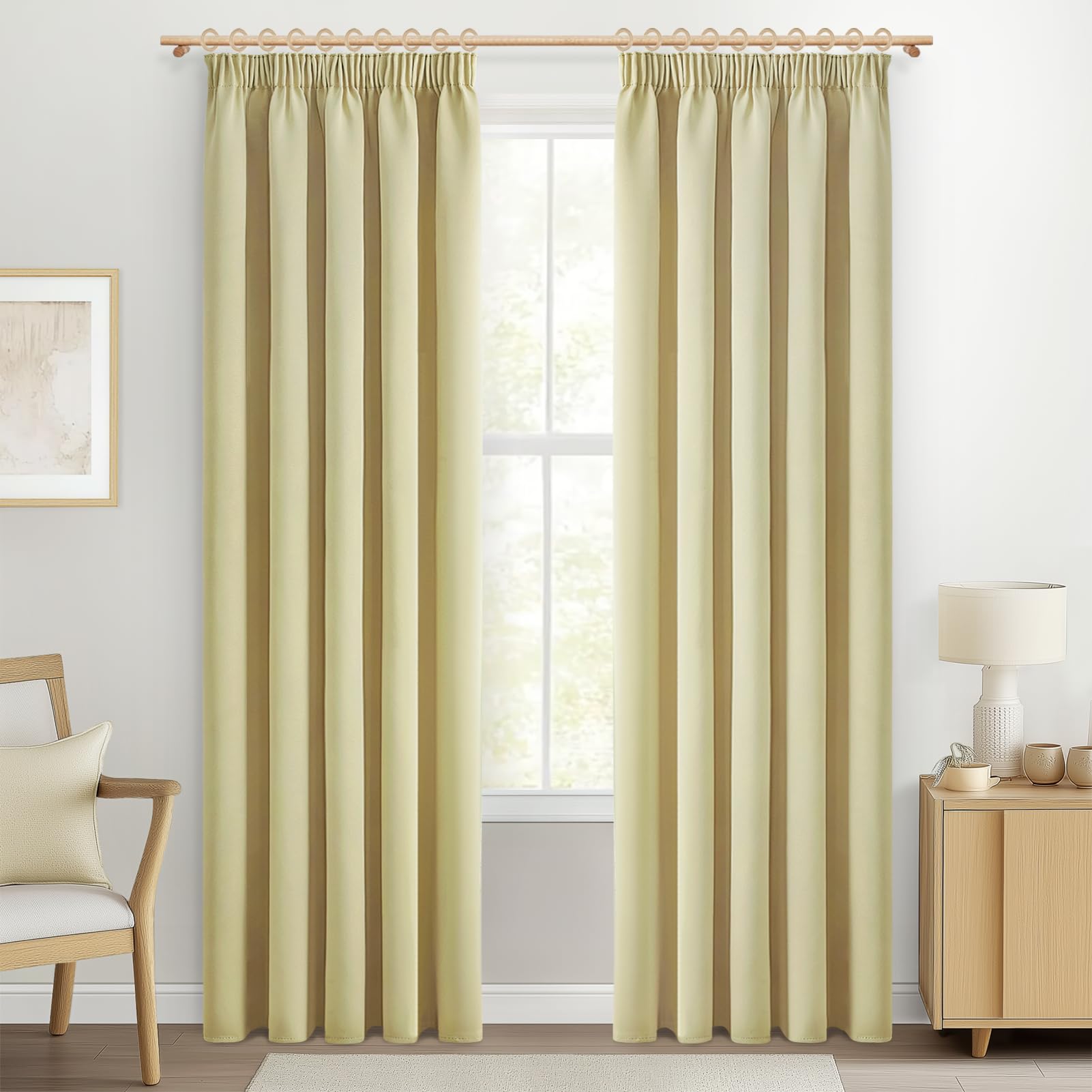 MRTREES Cortinas Salon Modernas 2 Piezas Beige Galleta Opacas para Rieles con Ganchos Cortina Térmica Aislante Frío y Calor para Dormitorio, Cocina, Comedor 140x225cm (An x Al) Global Recycled Standard Global Recycled Standard Global Recycled Standard