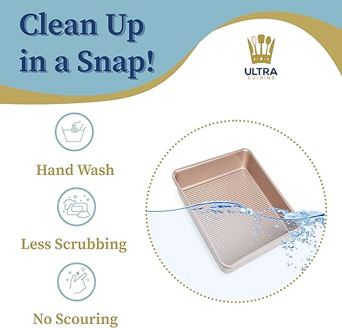 Miniatura 3 de Ultra Cuisine Molde cuadrado antiadherente para tartas, horneado y asado uniforme, fácil de limpiar, calidad duradera, textura resistente a la